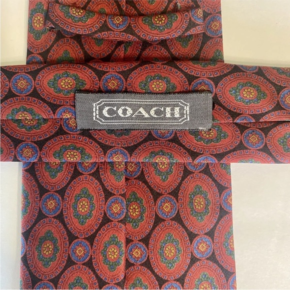 Vintage COACH Art Deco Red Silk Classic Tie, 3.5 x 60 Authentic Made in Italy - Picture 6 of 6